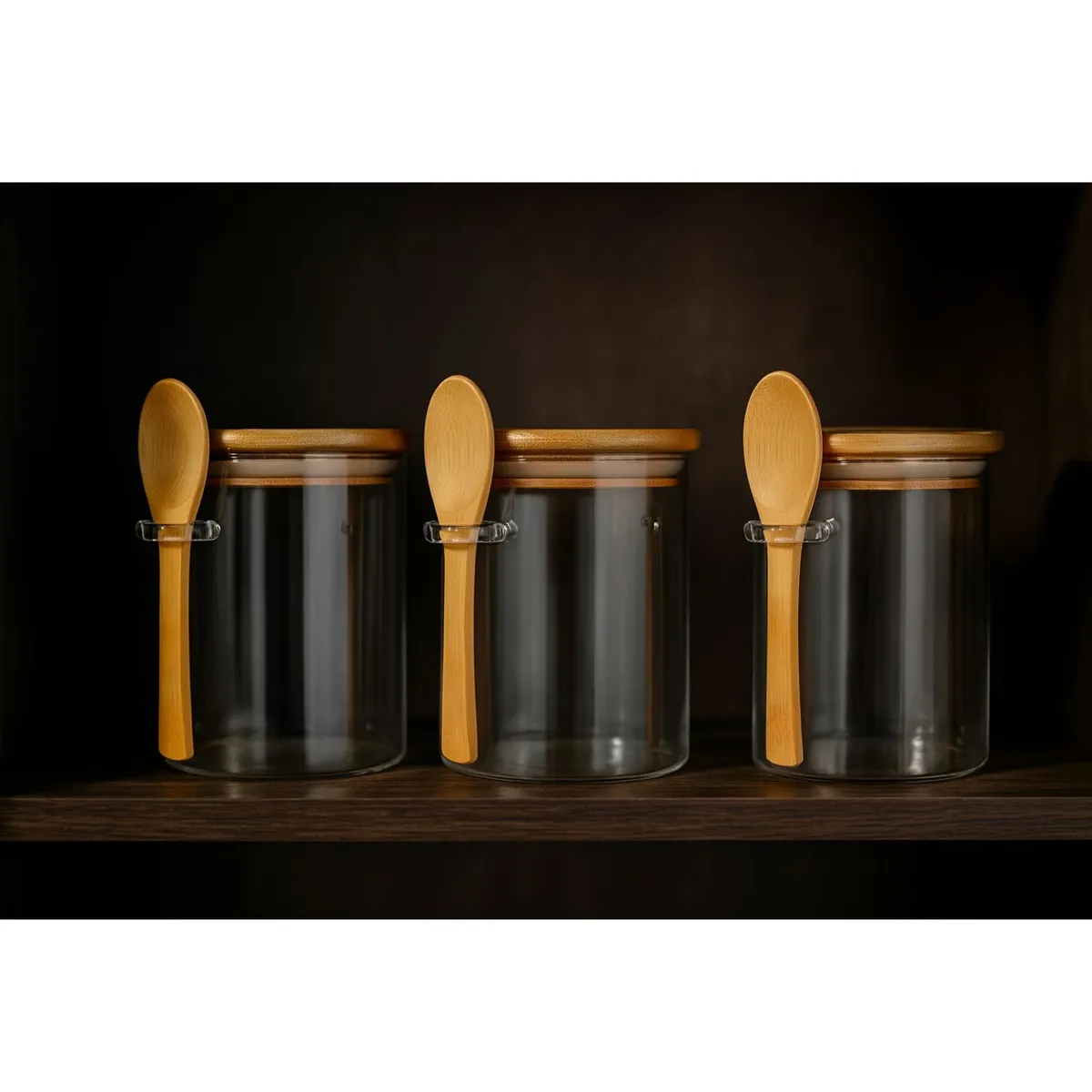GENERICO - Set 3 Frasco Contenedor Hermetico 700mL 15cm Redondo Cuchara