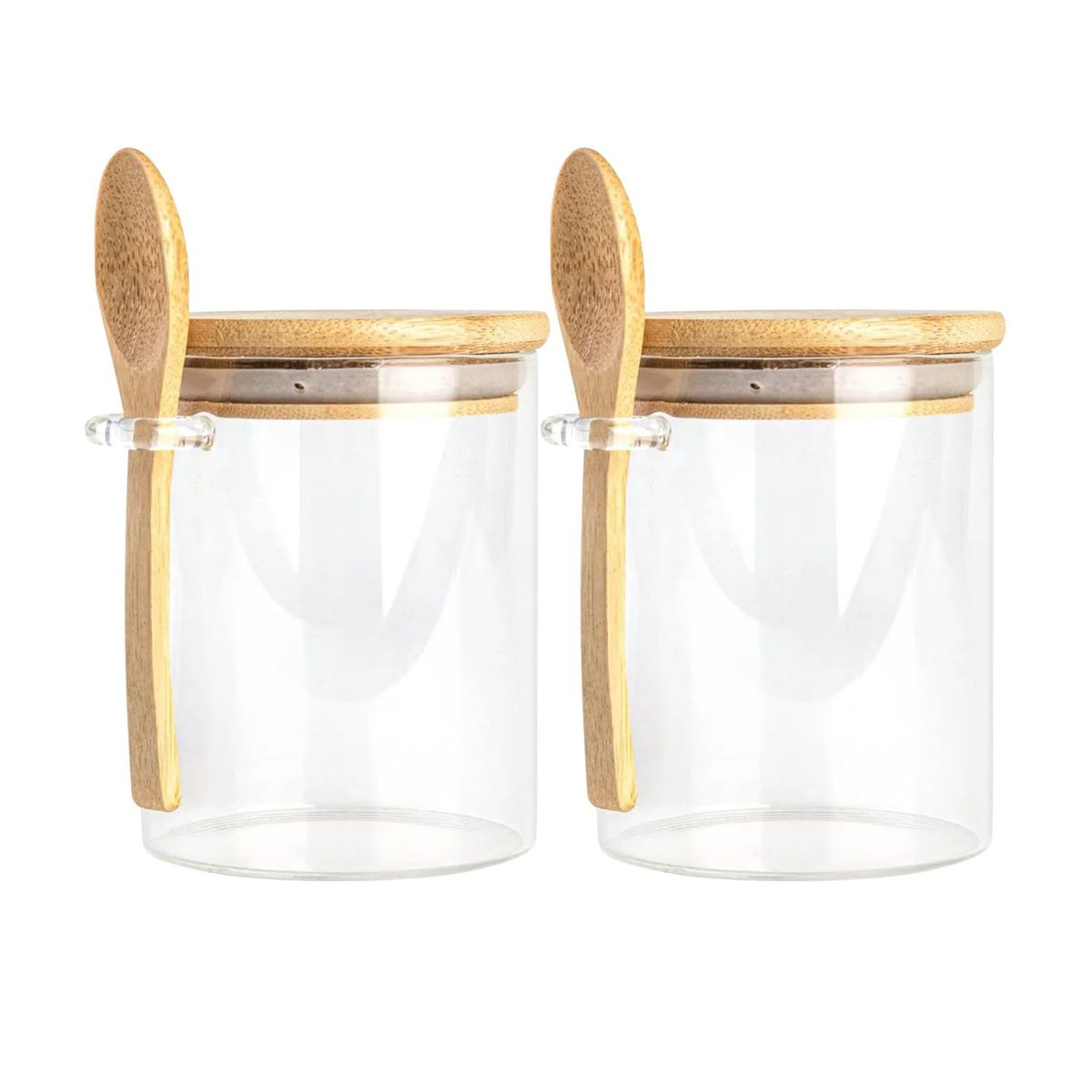 GENERICO - Set 2 Frascos Hermeticos 700mL 10cm Redondo Cuchara Tapa Bambú