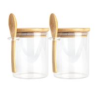 Set 2 Frascos Hermeticos 700mL 10cm Redondo Cuchara Tapa Bambú
