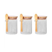 Set 3 Frascos Hermeticos 700mL 10cm Redondo Cuchara Tapa Bambú