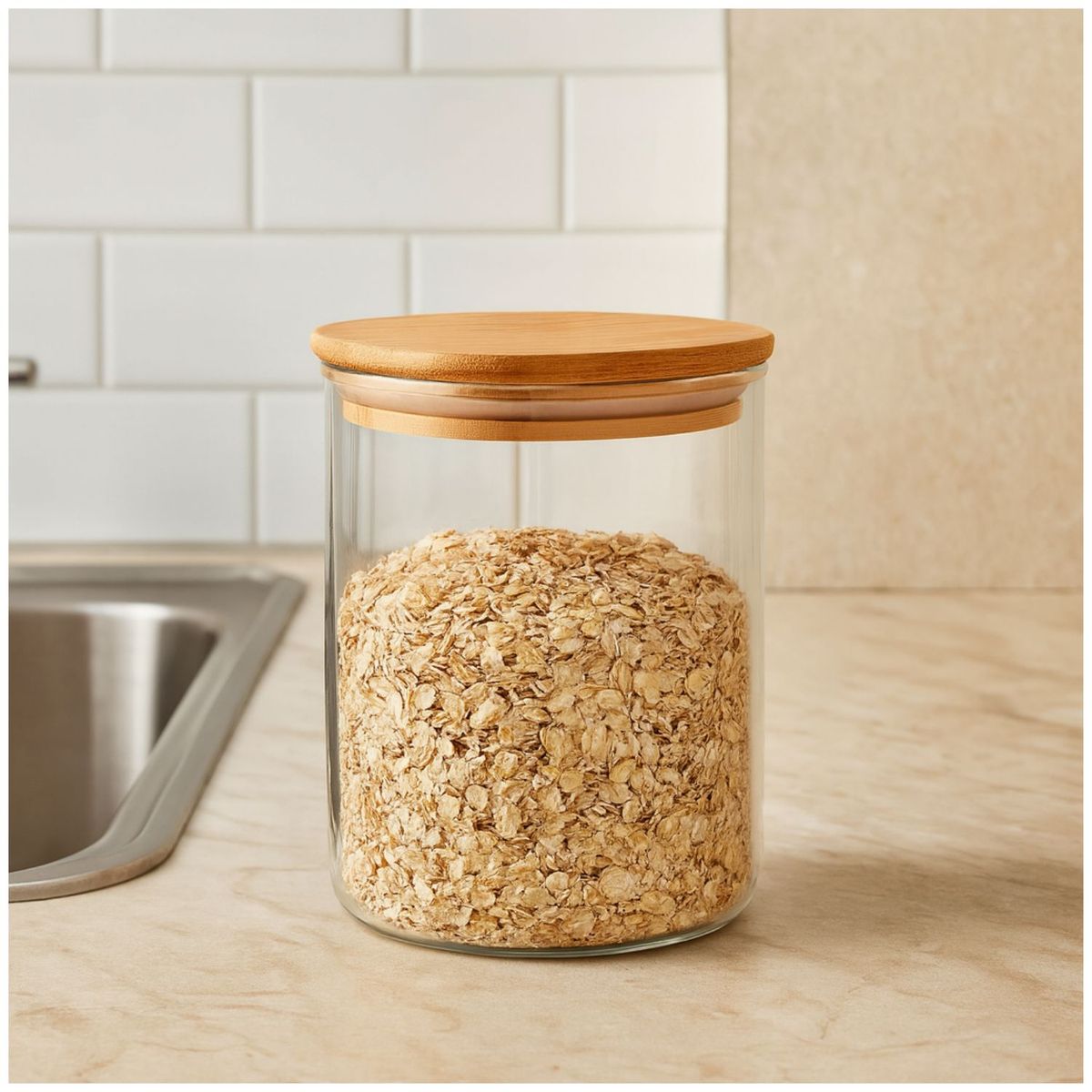 GENERICO - Frasco Contenedor Hermetico 860mL Vidrio 12cm Redondo Con Cuchara