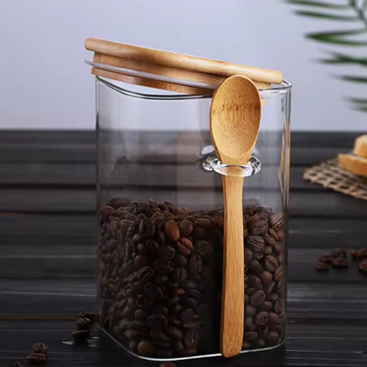 GENERICO - Frasco Contenedor Hermetico 700mL Vidrio 12cm Cuadrado Cuchara