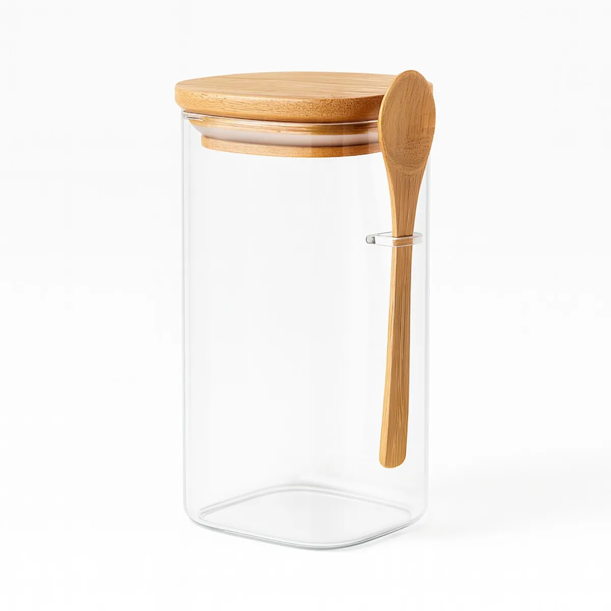 GENERICO - Set 3 Frascos Contenedores 900mL Vidrio 15cm Cuadrado Cuchara