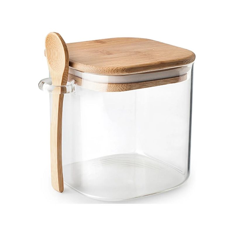 GENERICO - Frasco Contenedor Vidrio 1100mL12cm Cuadrado Cuchara Bambú