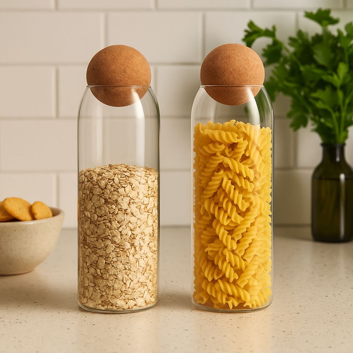 GENERICO - Set 2 Botellas Frascos Contenedor 1200mL Vidrio 20cm Corcho