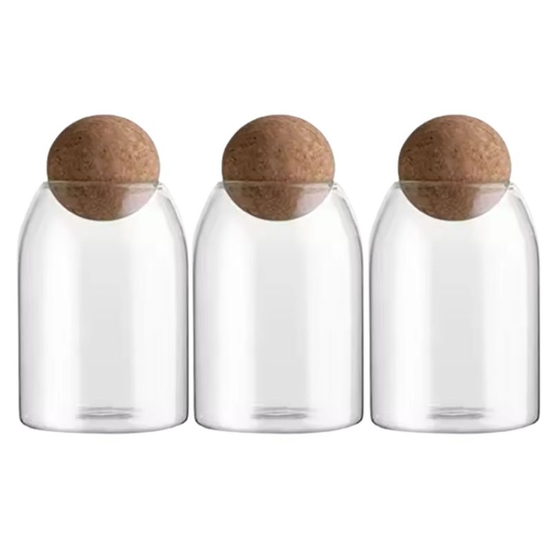 GENERICO - Set 3 Botellas Frascos Contenedor 880mL Vidrio 15cm Tapa Corcho