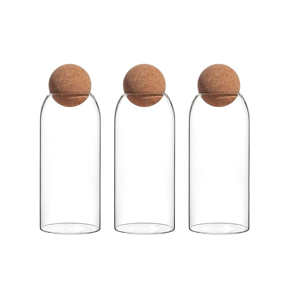 GENERICO - Set 3 Botellas Frascos Contenedor 1200mL Vidrio 20cm Corcho