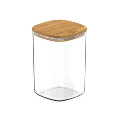 GENERICO - Frasco Tarro Hermetico Cuadrado 400mL Vidrio 12cm Tapa Bambú