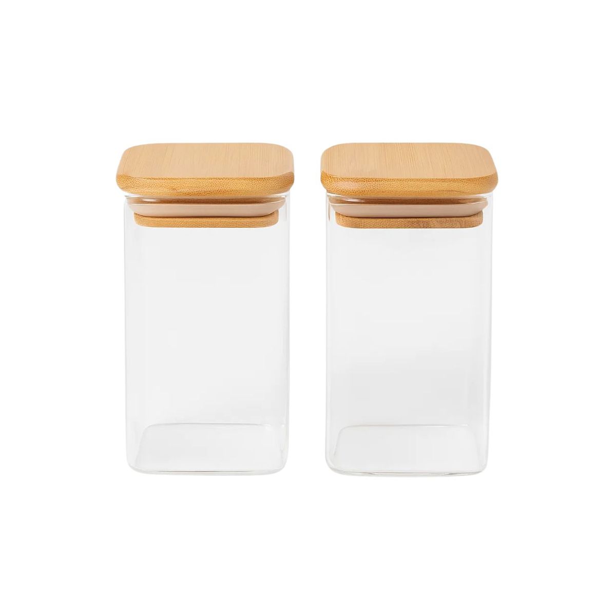 GENERICO - Set 2 Frasco Hermetico Cuadrado 400mL Vidrio 12cm Tapa Bambú