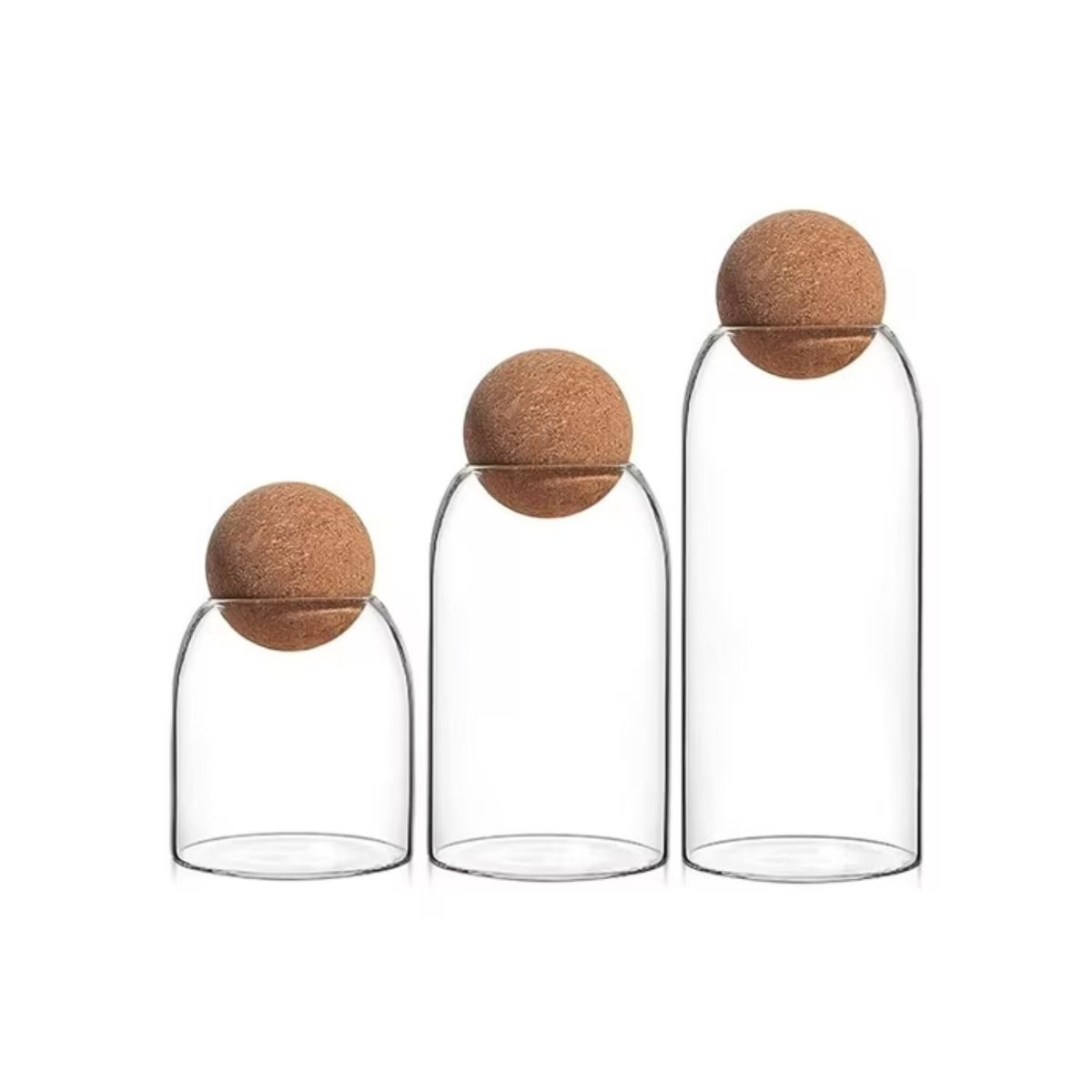 GENERICO - Set 3 Botellas Frascos Contenedor Vidrio Con Tapa Corcho