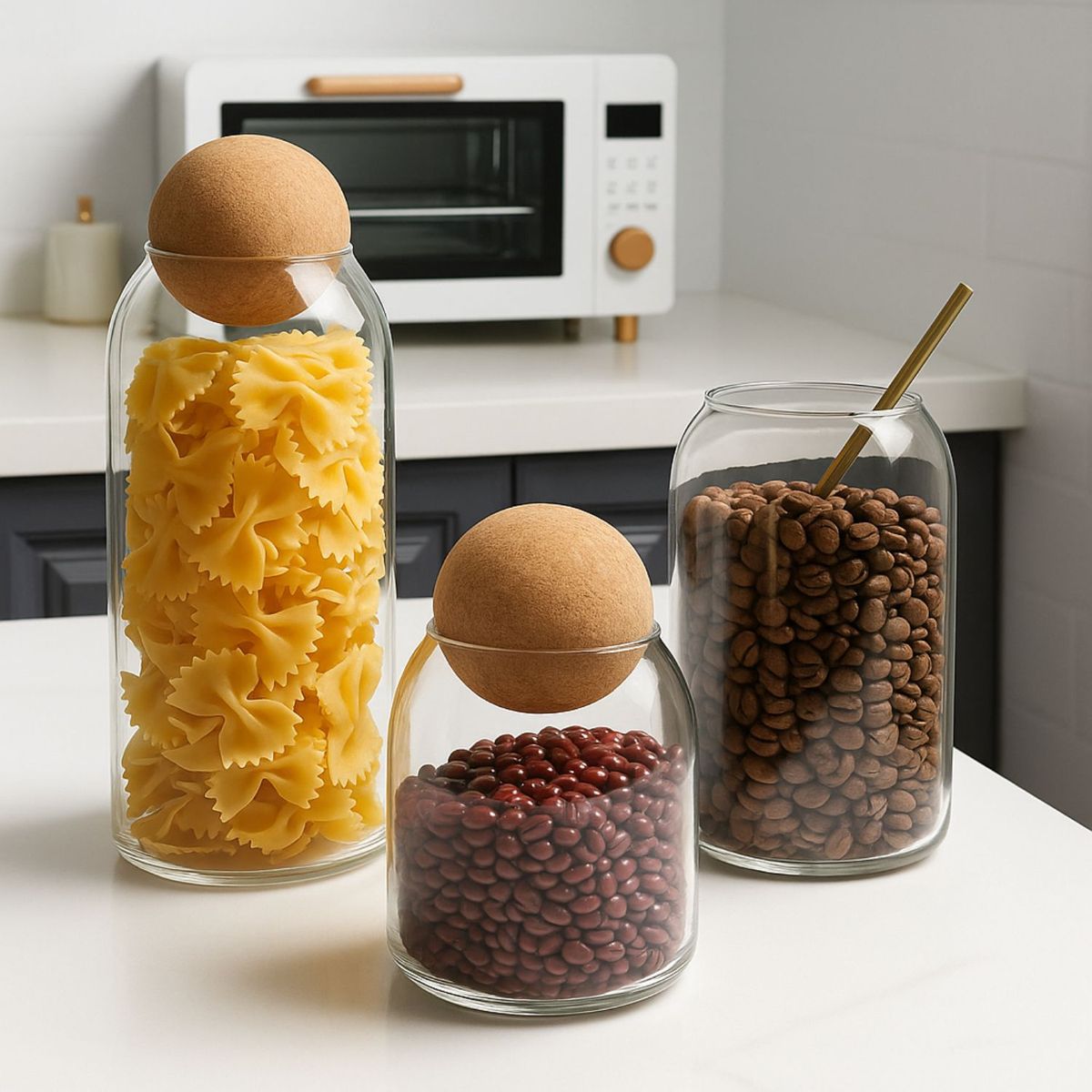 GENERICO - Set 3 Botellas Frascos Contenedor Vidrio Con Tapa Corcho