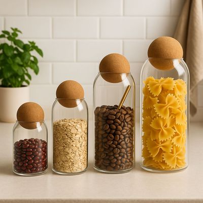 Imagen 2 del producto Set 4 Botellas Frascos Contenedor Vidrio Con Tapa Corcho