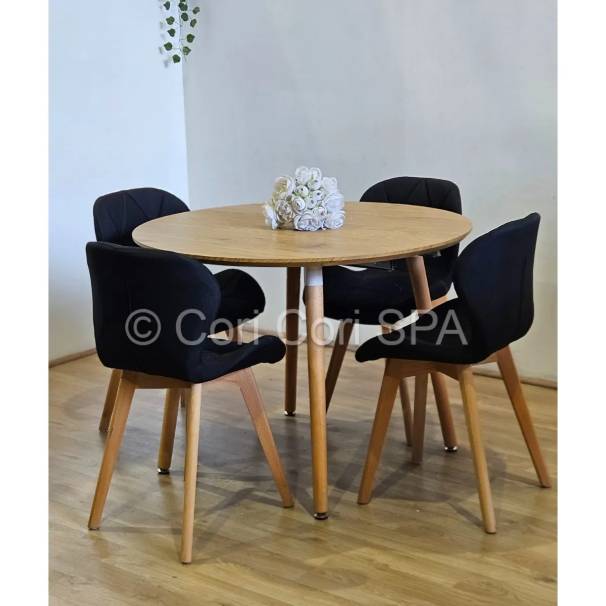 CORI CORI - Comedor Mesa Expandible 100-140-180cm + 4 Sillas Mariposa Lino Negro