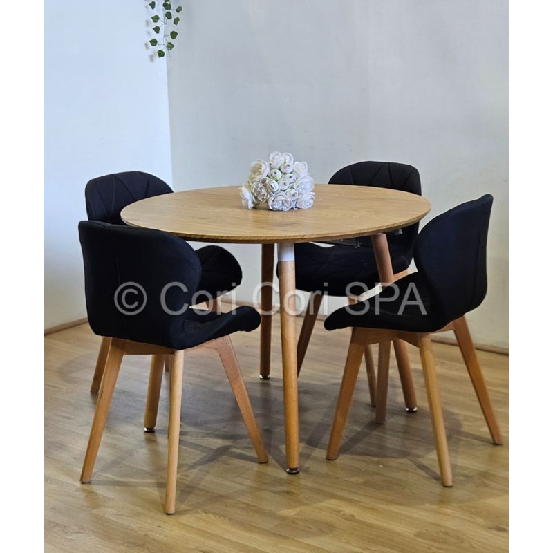 CORI CORI - Comedor Mesa Expandible 100-140-180cm + 4 Sillas Mariposa Lino Negro