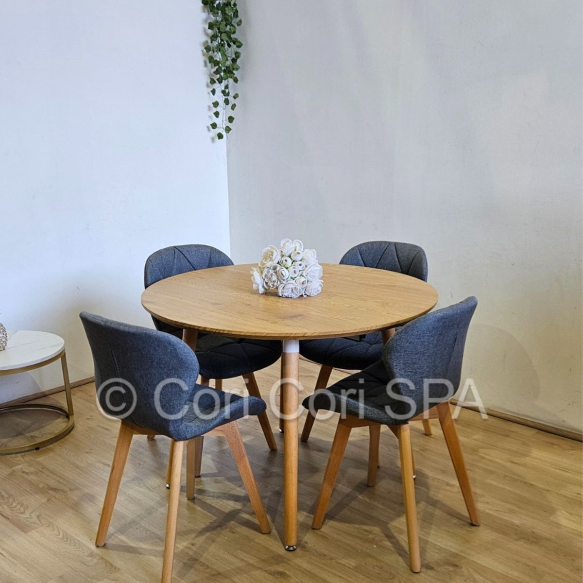 CORI CORI - Comedor Mesa Expandible 100-140-180cm + 4 Sillas Mariposa Lino Gris