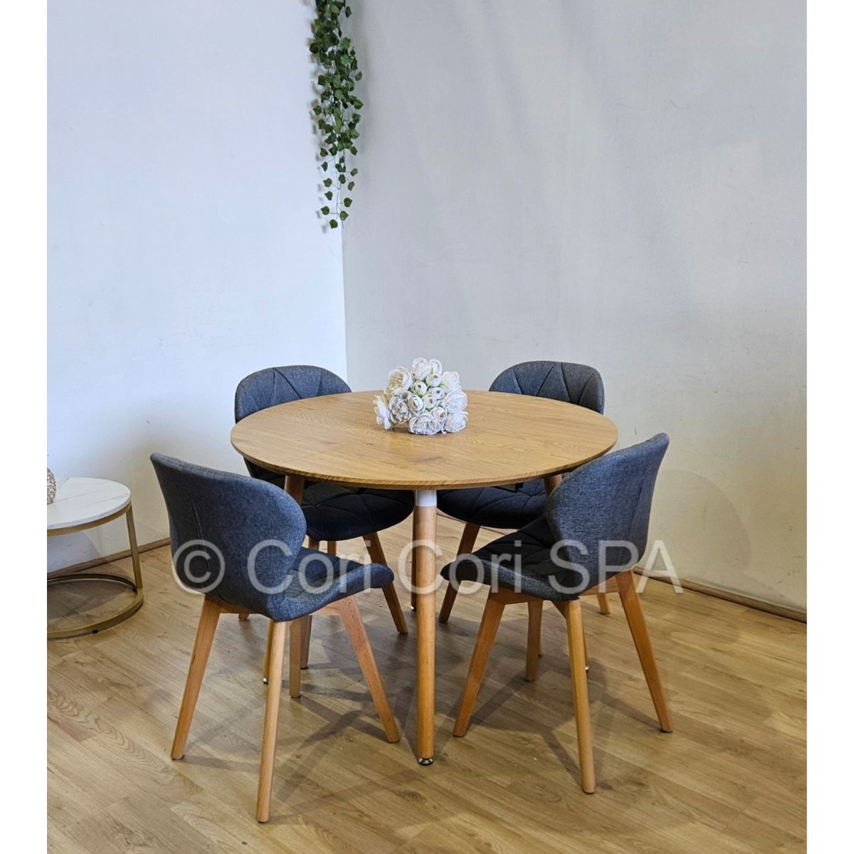 CORI CORI - Comedor Mesa Expandible 100-140-180cm + 4 Sillas Mariposa Lino Gris