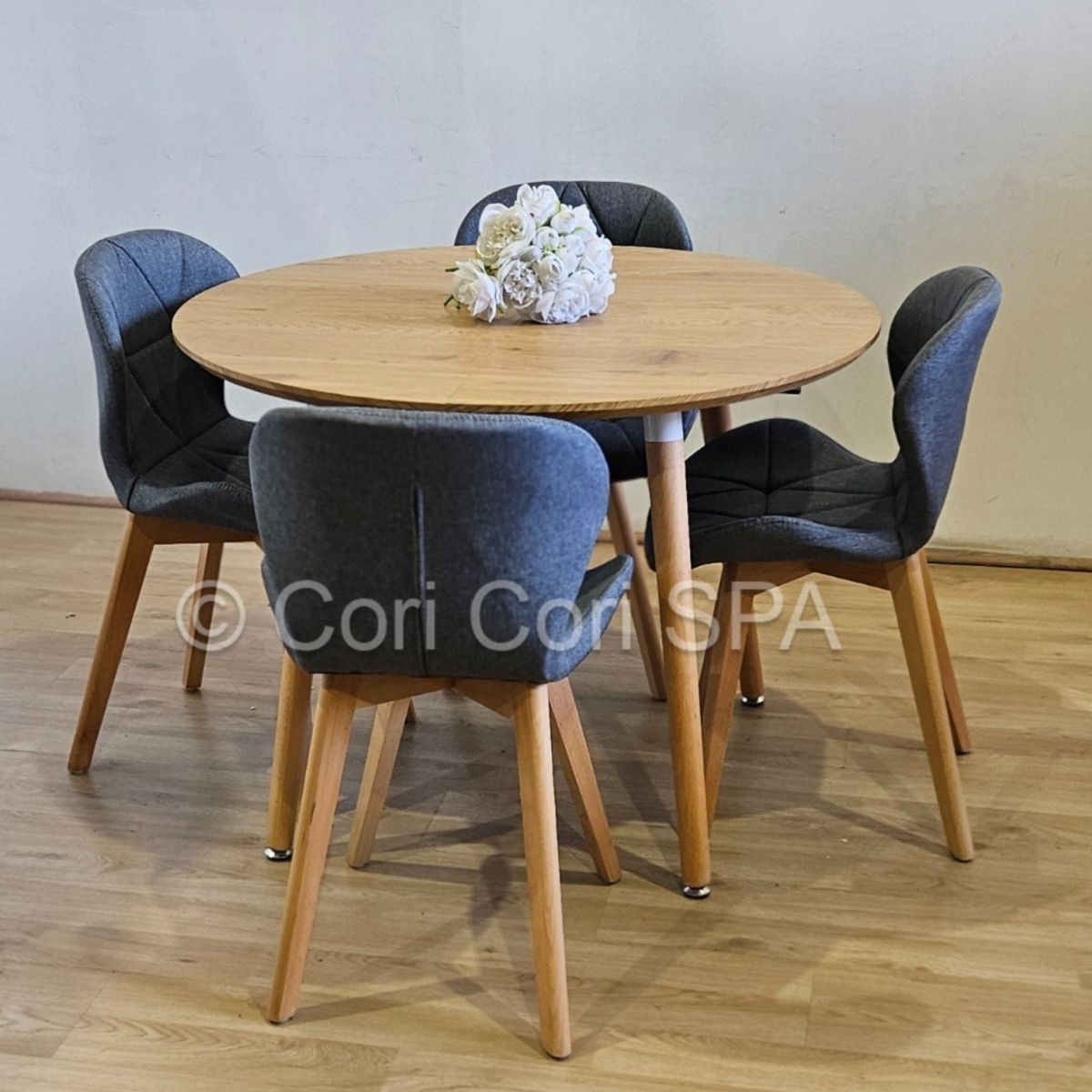 CORI CORI - Comedor Mesa Expandible 100-140-180cm + 4 Sillas Mariposa Lino Gris
