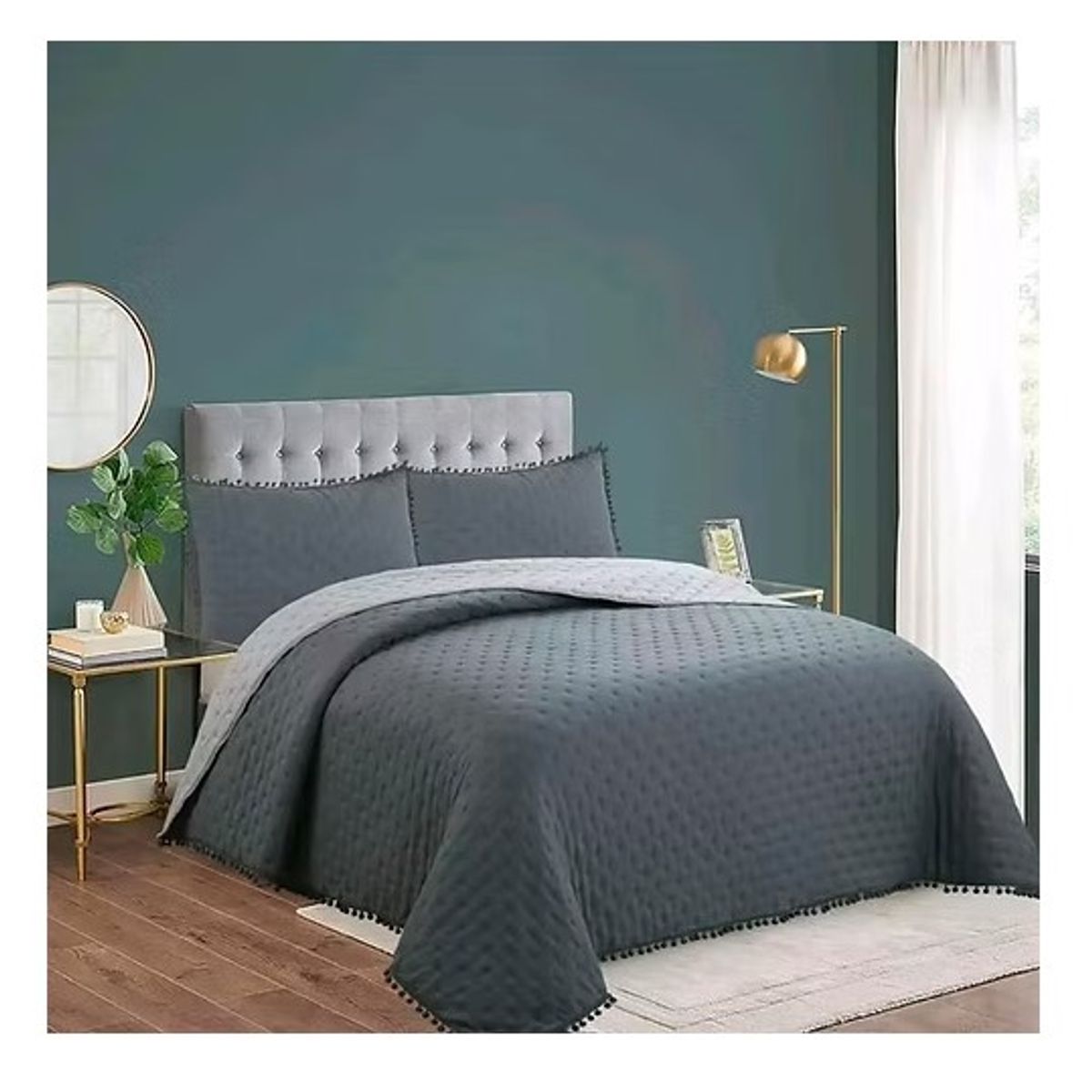 GENERICO - Cobertor de verano tipo Quilt 2 Plazas 100% Algodón Gris Plomo