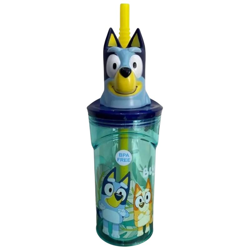 INTEK GAMES - Botella  Vaso toma jugo con bombilla de bluey y Bingo