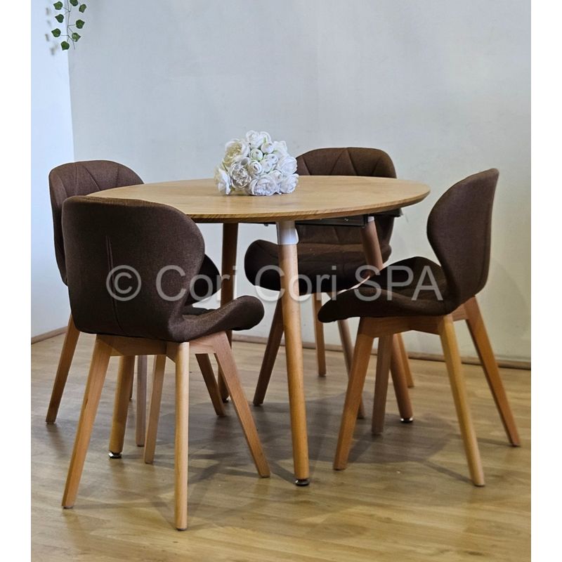CORI CORI - Comedor Mesa Expandible 100-140-180cm + 4 Sillas Mariposa Lino Cafe