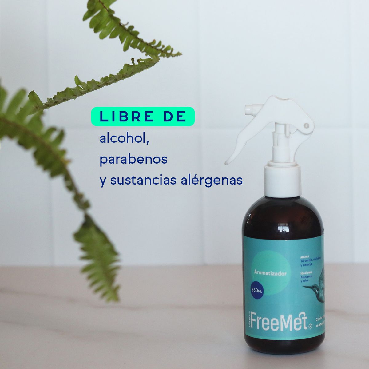FREEMET - Aromatizador ambiental y telas 250ml té verdeverbena Freemet Ecológico