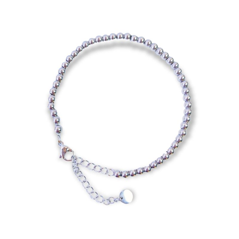 ELBAULDEJUMA - Pulsera Esfera 3mm Brazalete ajustable plateada unisex hipoalergenico