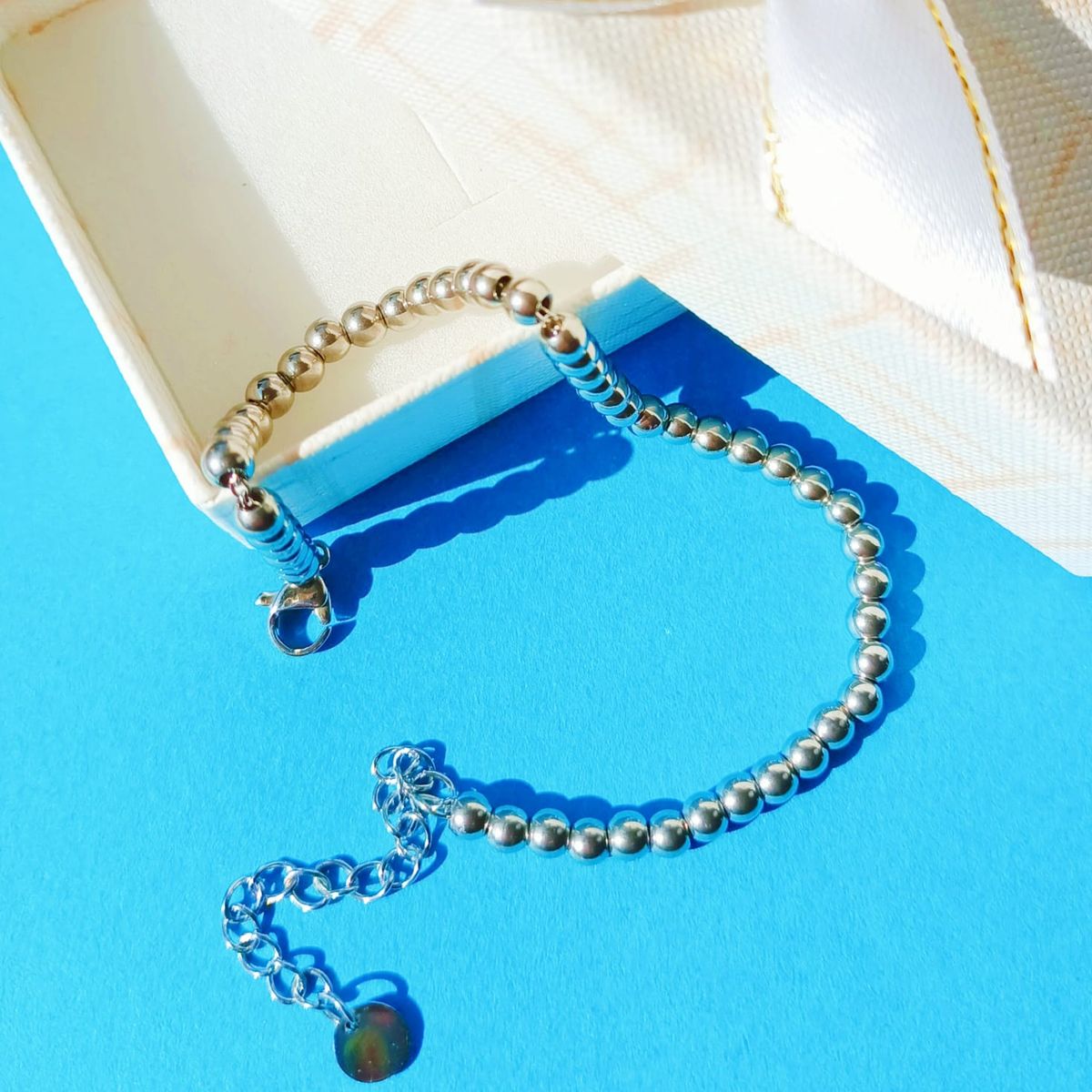 ELBAULDEJUMA - Pulsera Esfera 3mm Brazalete ajustable plateada unisex hipoalergenico