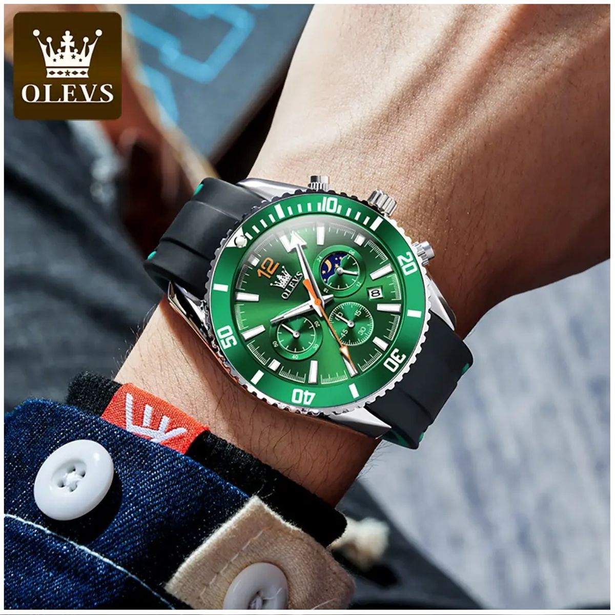 GENERICO - Reloj Cronógrafo Deportivo para Hombre Esfera verde Metalizada