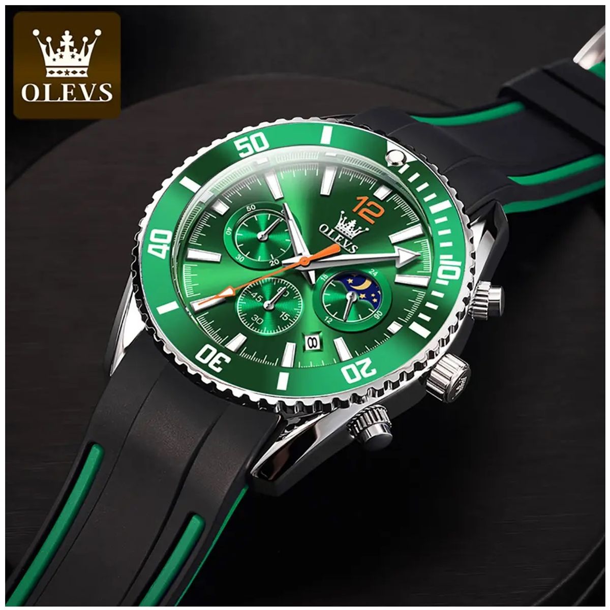 GENERICO - Reloj Cronógrafo Deportivo para Hombre Esfera verde Metalizada