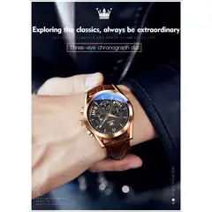 GENERICO - Reloj Cronógrafo de Lujo para Hombre Correa Cuero Texturizada