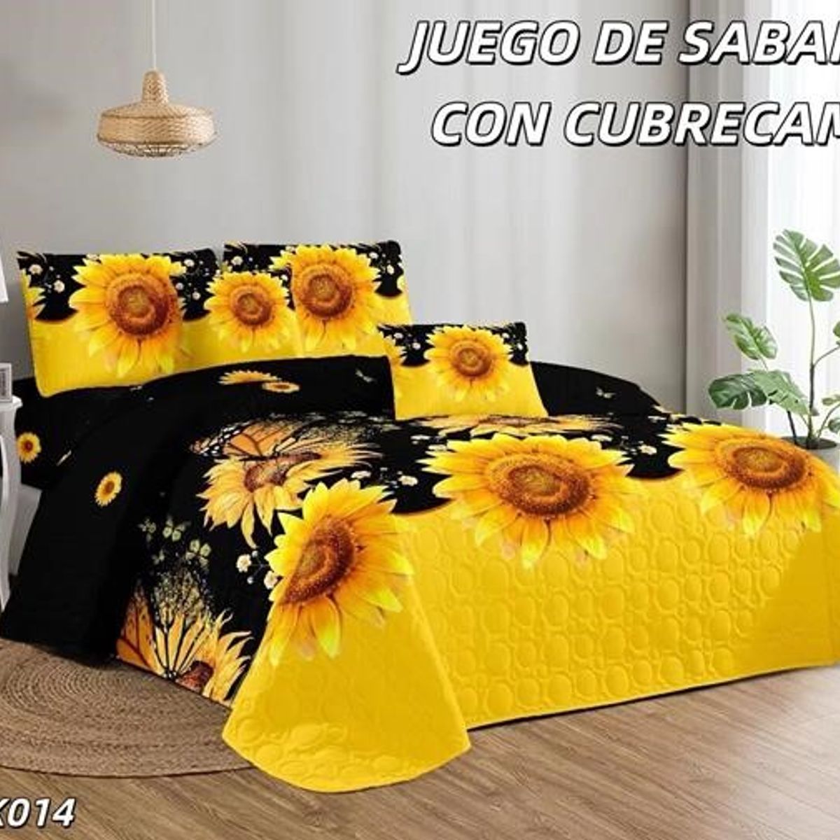 GENERICO - Cobertor de verano tipo Quilt con Juego de Sabanas 2P Girasoles