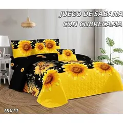 GENERICO - Cobertor de verano tipo Quilt con Juego de Sabanas 2P Girasoles