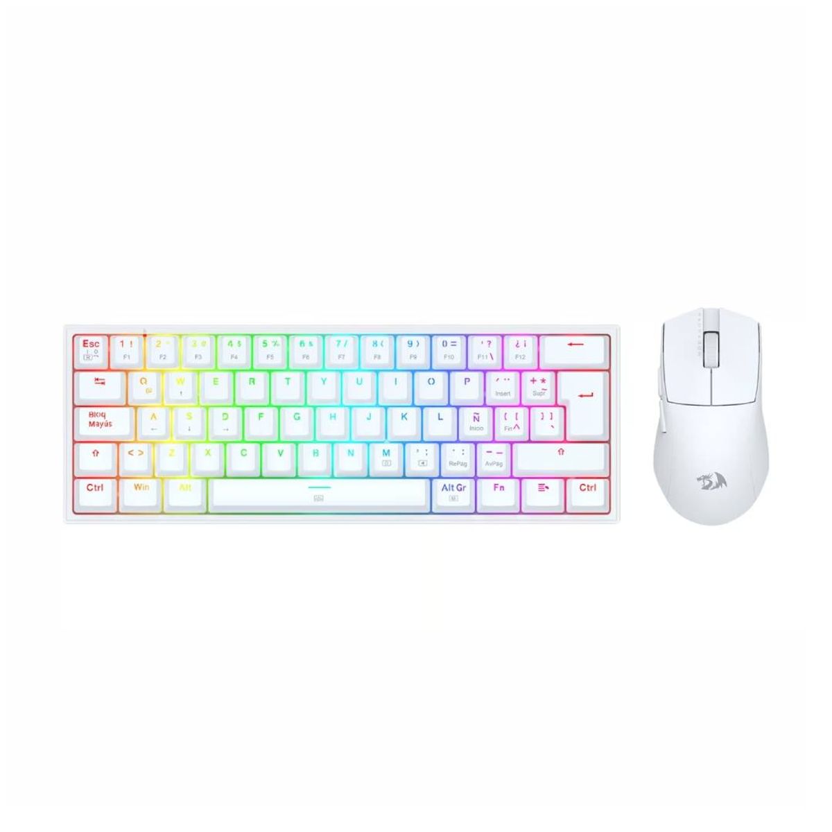 REDRAGON - Kit de Teclado y Mouse Redragon k617RGB SP M724 Blanco S143W