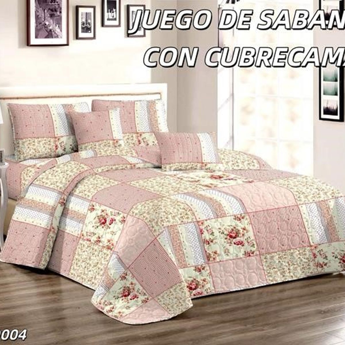GENERICO - Cobertor de verano tipo Quilt + Juego de Sabanas KING Coral Flores
