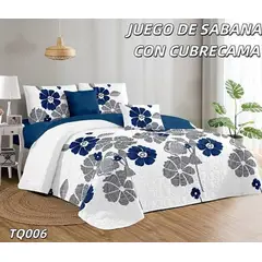 GENERICO - Cobertor de verano tipo Quilt + Juego de Sabanas KING Azul Flor