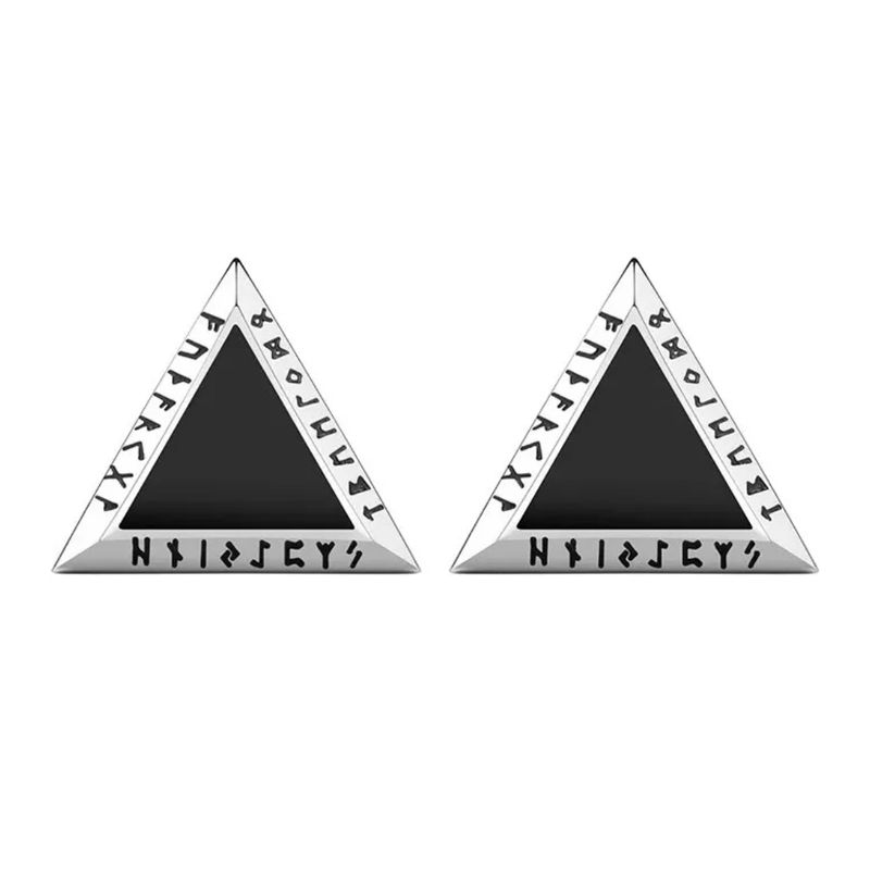 GENERICO - Aros Vikingos Punk Silver Triangulo Runas Vikingas Hombre Mujer
