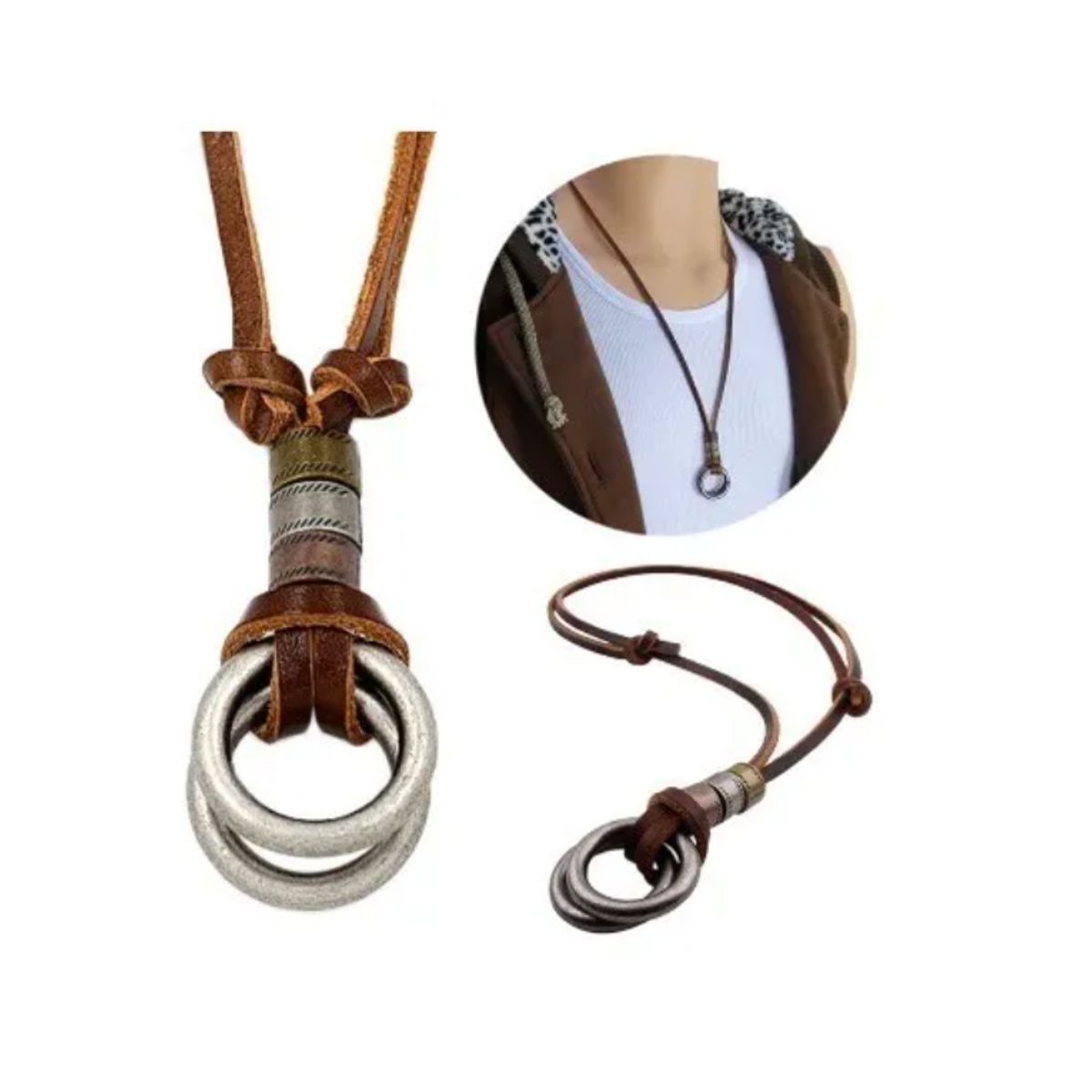 GENERICO - Collar De Cuero Aro Hombre Mujer Moda Royal Madriz