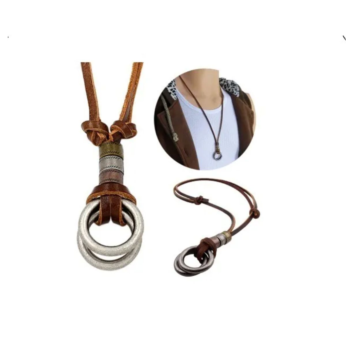 GENERICO - Collar De Cuero Aro Hombre Mujer Moda Royal Madriz