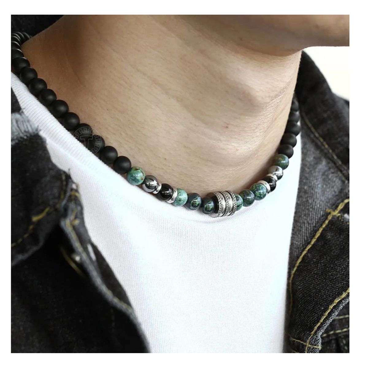 GENERICO - Collar Piedra Onix Y Jaspe Hombre Moda Royal Madriz