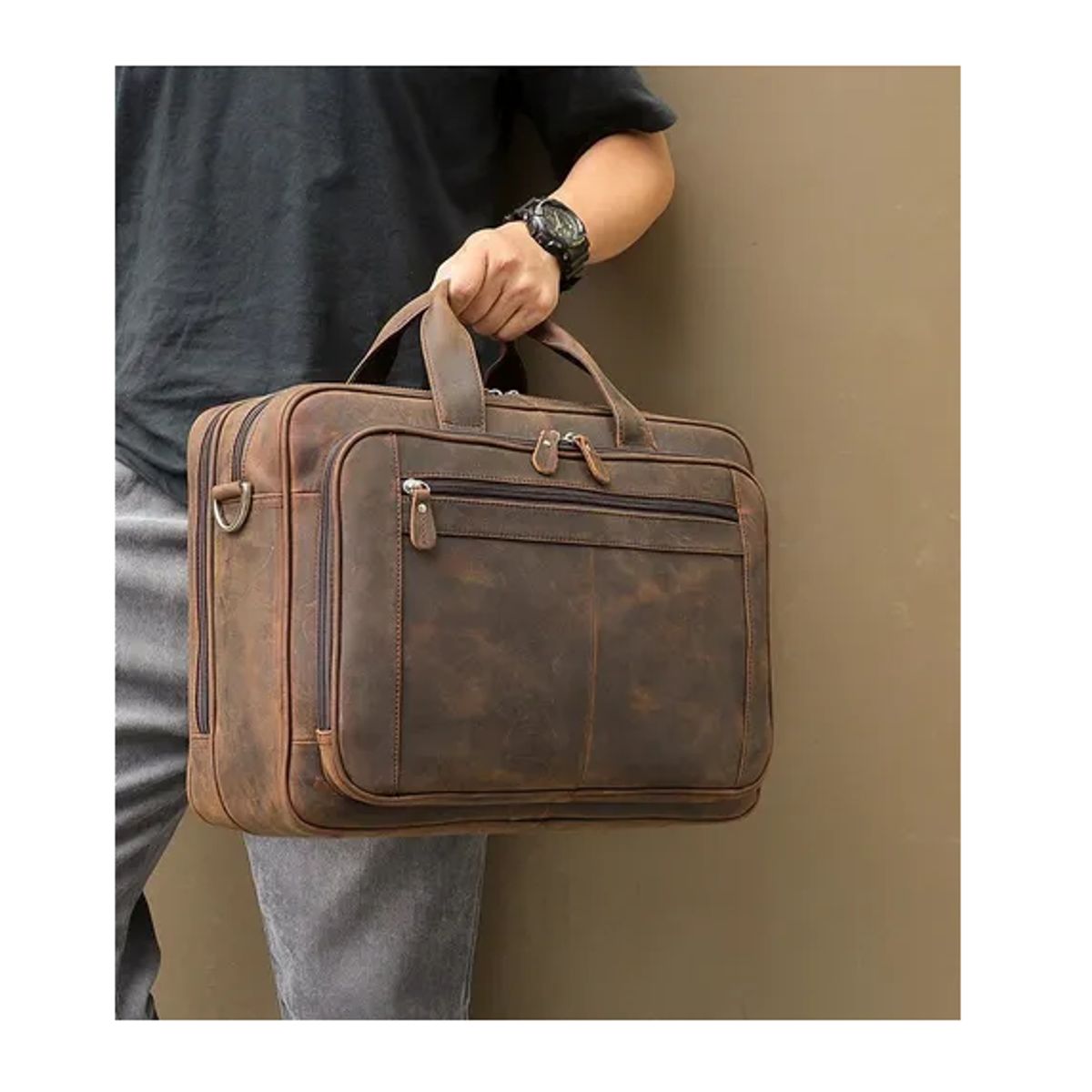 GENERICO - Bolso  Maletín Cuero Genuino 100 Hombre Style Royal