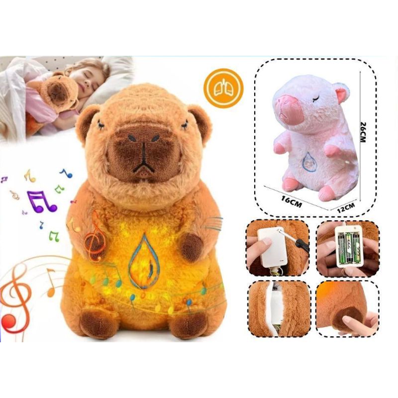 GENERICO - Peluche Capybara Interactivo con Respiración y Música Rosado