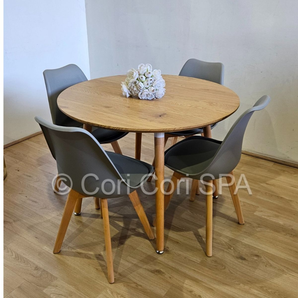 CORI CORI - Comedor Mesa Expandible 100-140-180cm + 4 Sillas Tulip Gris