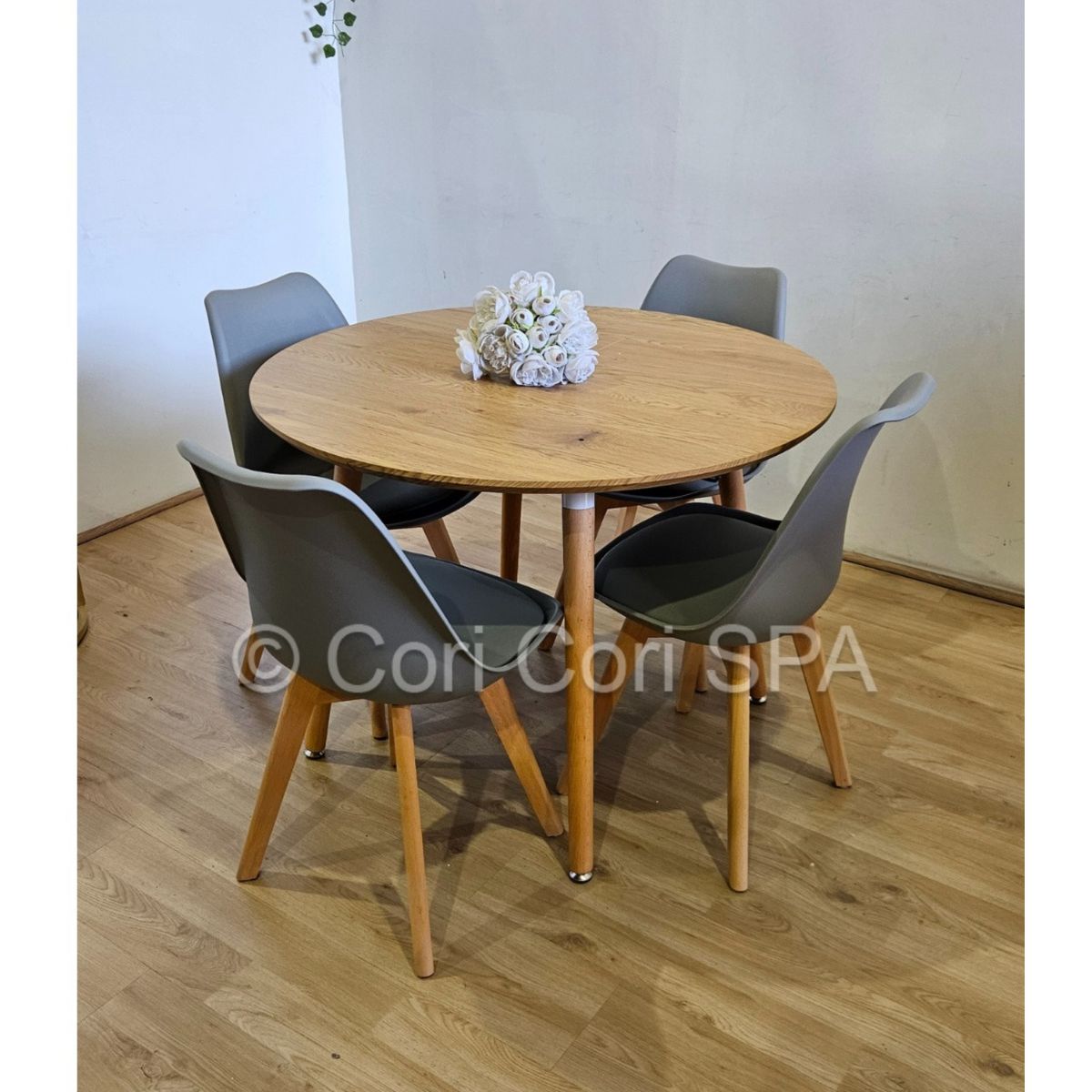 CORI CORI - Comedor Mesa Expandible 100-140-180cm + 4 Sillas Tulip Gris