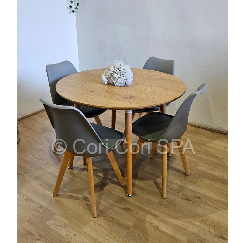 CORI CORI - Comedor Mesa Expandible 100-140-180cm + 4 Sillas Tulip Gris