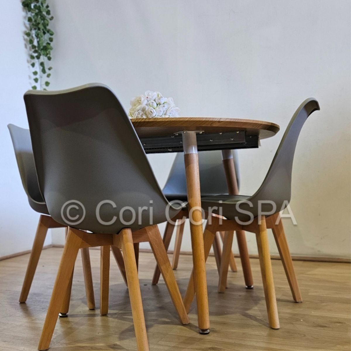 CORI CORI - Comedor Mesa Expandible 100-140-180cm + 4 Sillas Tulip Gris