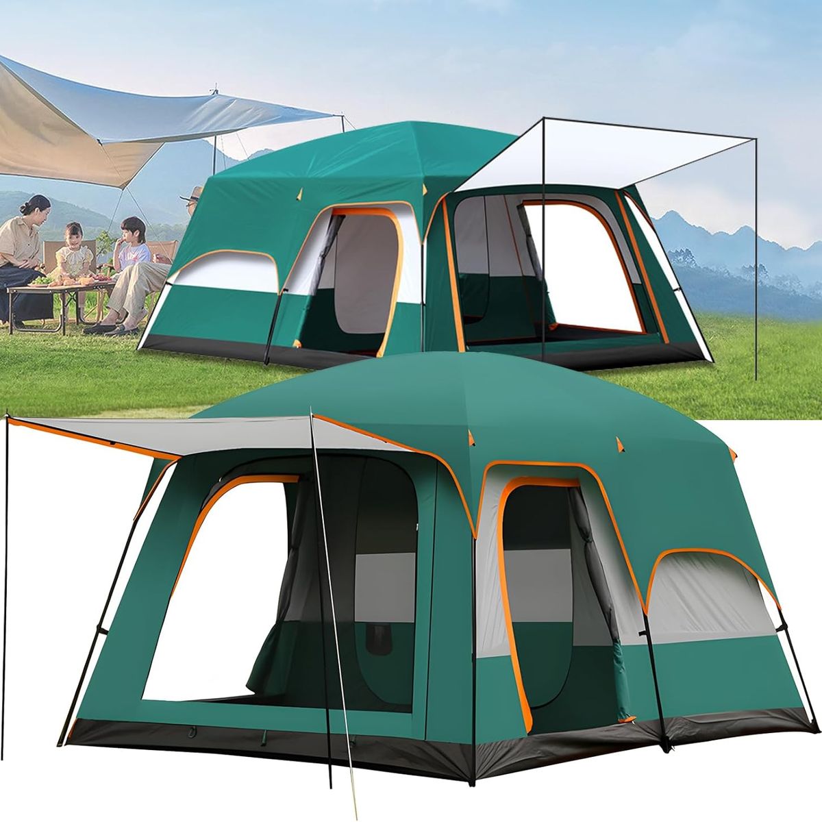 KUANGYE - Casa Campaña Portátil Impermeable 8-12 Personas para Camping