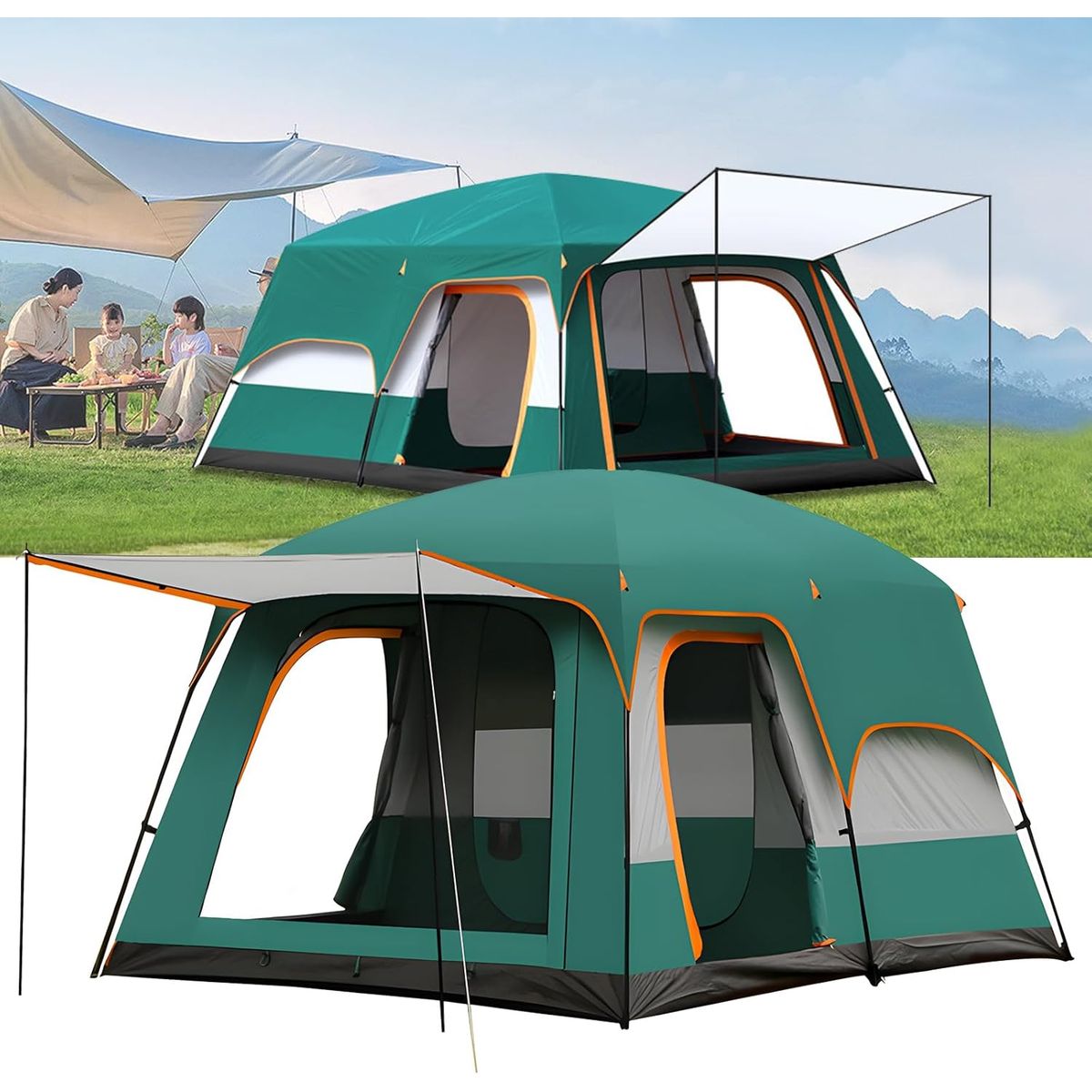KUANGYE - Casa Campaña Portátil Impermeable 8-12 Personas para Camping