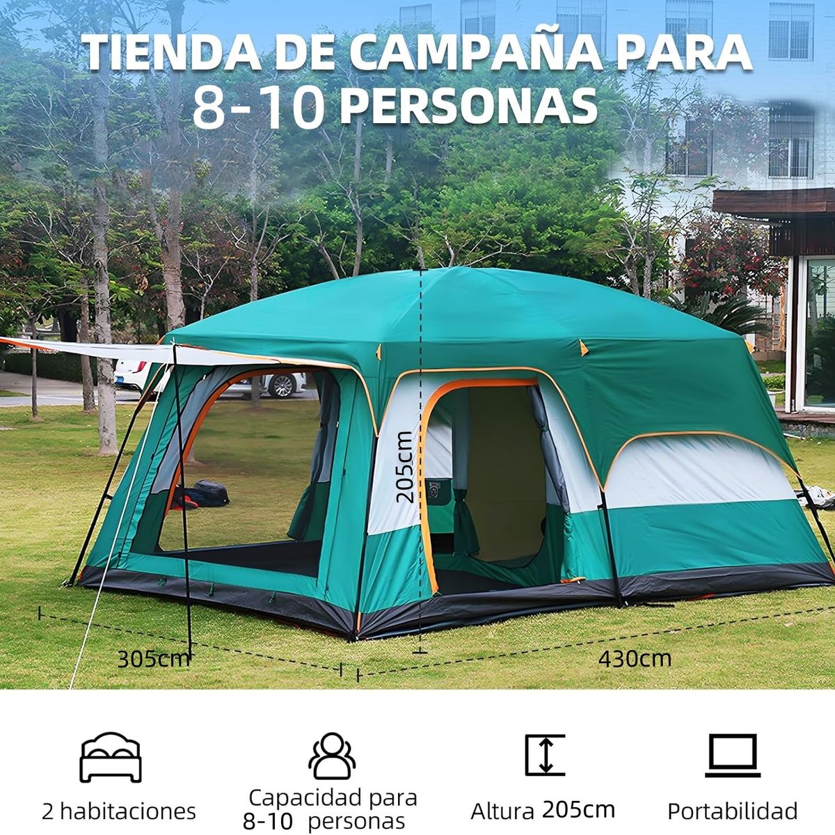 KUANGYE - Casa Campaña Portátil Impermeable 8-12 Personas para Camping