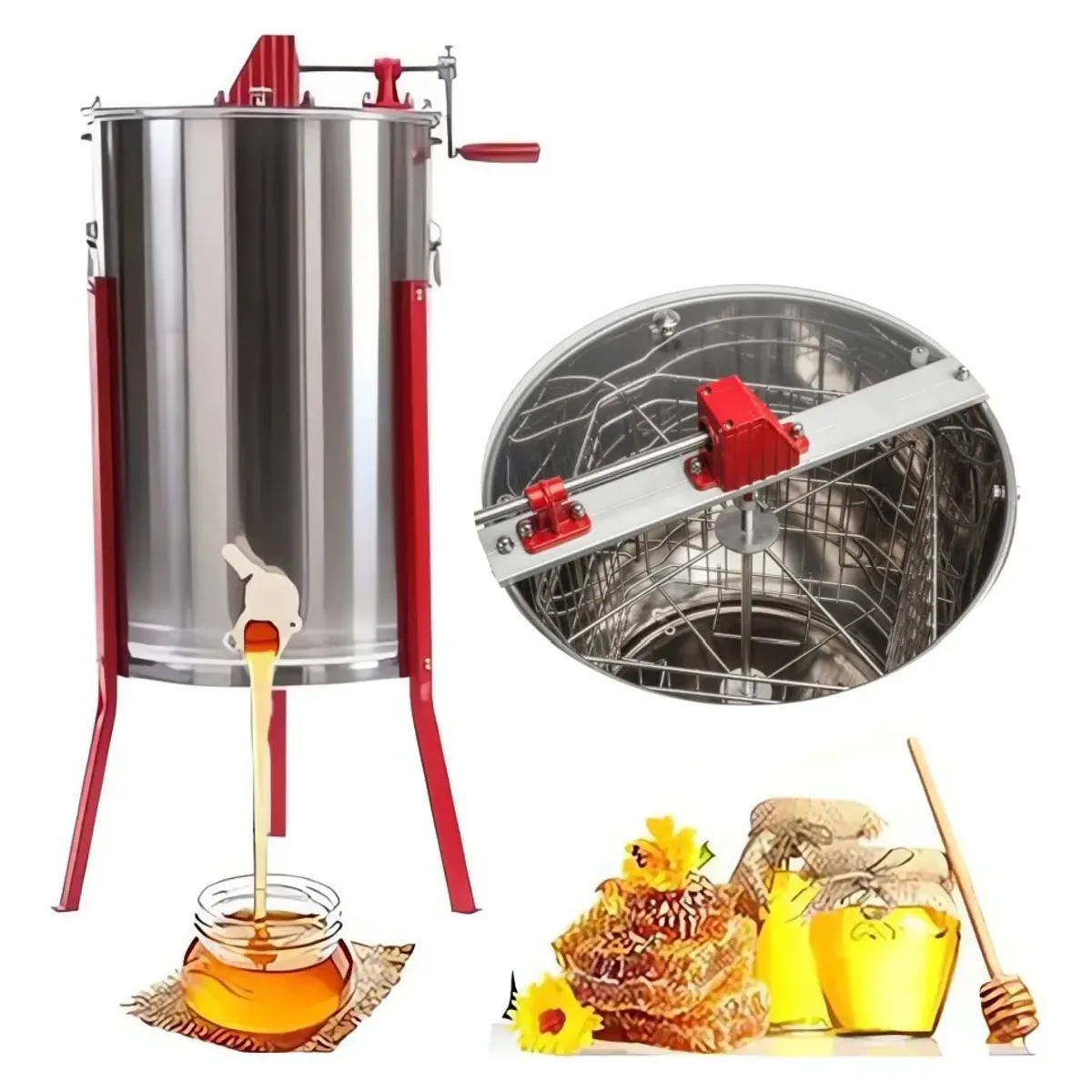 KUANGYE - Centrifugadora Miel Extractor Manual Apicultura Abejas 4 Marcos