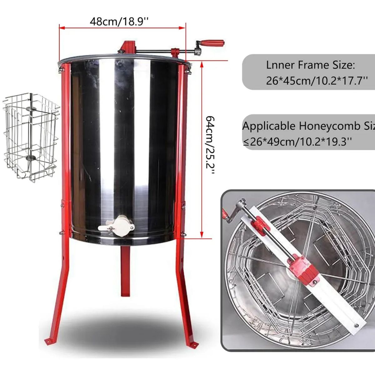 KUANGYE - Centrifugadora Miel Extractor Manual Apicultura Abejas 4 Marcos